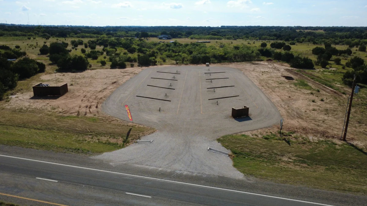 Aerial view of Cedar Haven RV Park and its entrance off Hwy 67/377